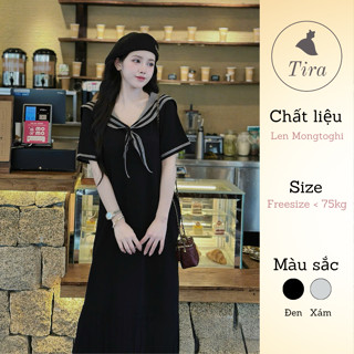 Váy len bầu TIRA MAMA M183 Váy bầu cổ thuỷ thủ Váy len mongtoghi chân xếp li Váy tiểu thư sang chảnh