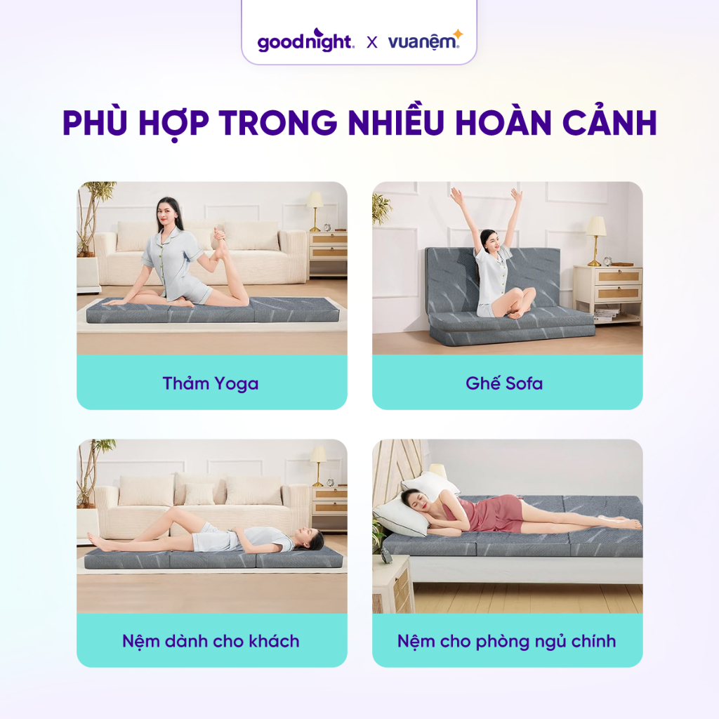 [TẶNG 2 GỐI] Nệm Gấp 3 Vua Nệm Goodnight Core (Akita) 8cm, Nệm Foam, Đệm sinh viên | BigBuy360 - bigbuy360.vn