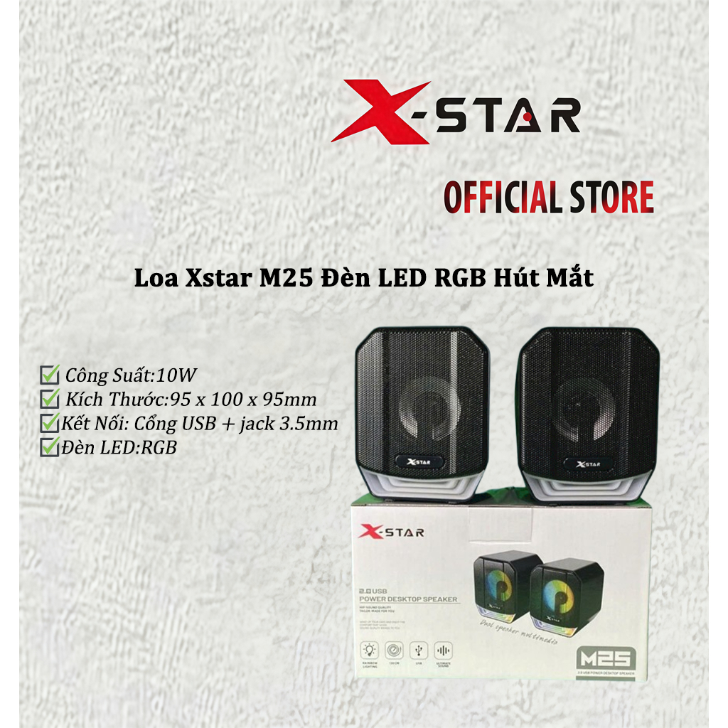 Loa Máy Tính Xstar M25 với Đèn LED Nổi Bật, Thiết Kế Thời Trang và Âm Thanh Chất Lượng Cao.