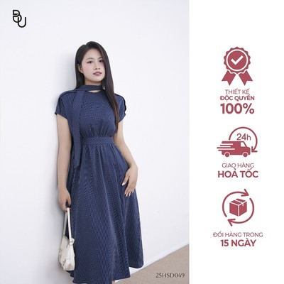 Đầm kẻ đeo khăn BIGSIZE (55kg đến 95kg) – 25HSD049 - [BUstu Bigsize]