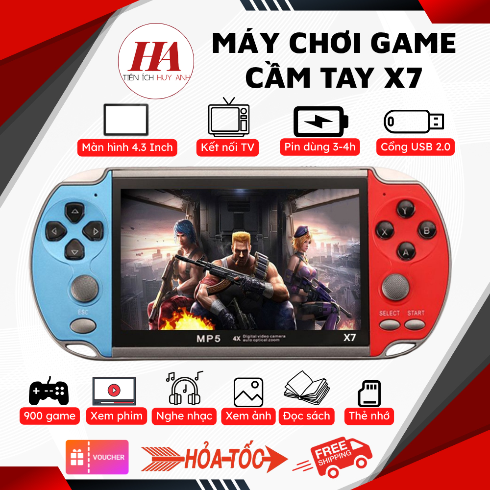 Máy Chơi Game Cầm Tay X7 - Màn hình 4.3 inch - Bộ nhớ 8GB ,900 game - Nghe nhạc ,đọc sách , xem phim