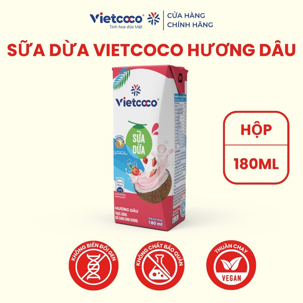 Sữa dừa UHT Vietcoco 180ml Hương Dâu