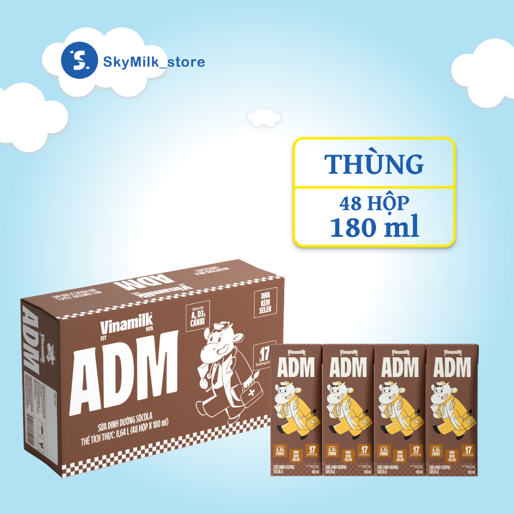 Vinamilk - Thùng 48 hộp 180ml Sữa dinh dưỡng Socola Vinamilk ADM - Sữa dinh dưỡng Vinamilk