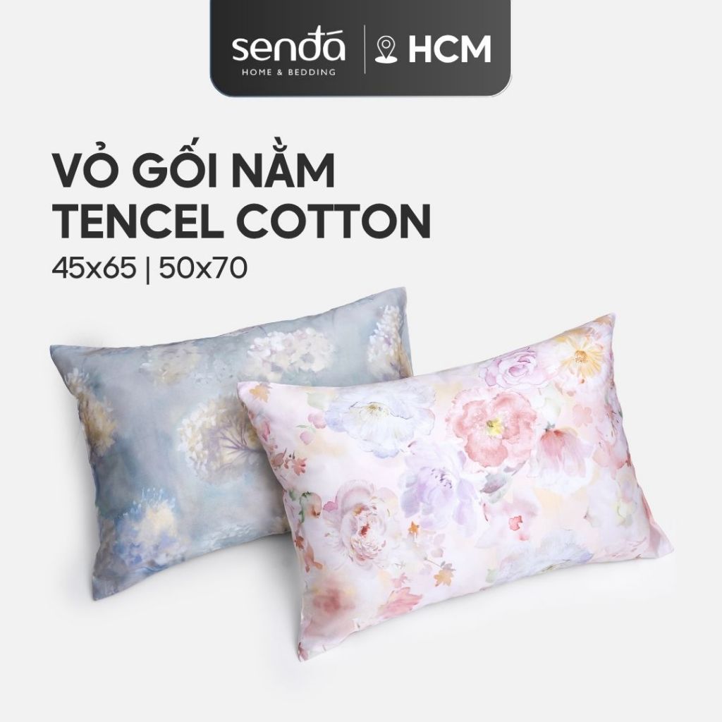 Vỏ gối Lụa Tencel Cotton 50x70 45x65 cm Sen Đá Bedding cao cấp họa tiết, áo gối, bao gối nằm Lyocell