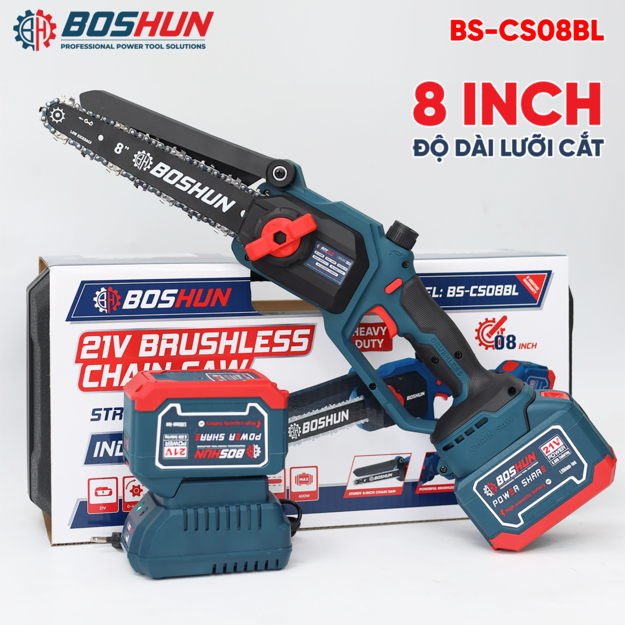 Thân Máy Cưa Xích BOSHUN BS-CS08BL, Lưỡi Cắt Sắc Bén, Không Chổi Than, Chân Phổ Thông