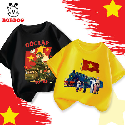 Áo thun cộc tay bé trai BOBDOG, áo phông chất cotton co giãn in hình mừng chiến thắng 30-4 cho bé