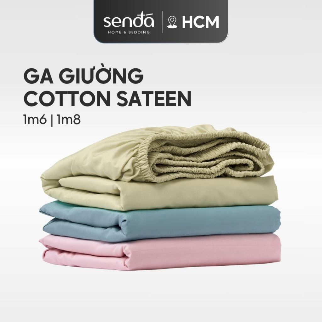Ga giường 1m6 1m8 Cotton Sateen Sen Đá Bedding cao cấp trơn màu, drap bo chun lụa trải nệm, ra đệm S