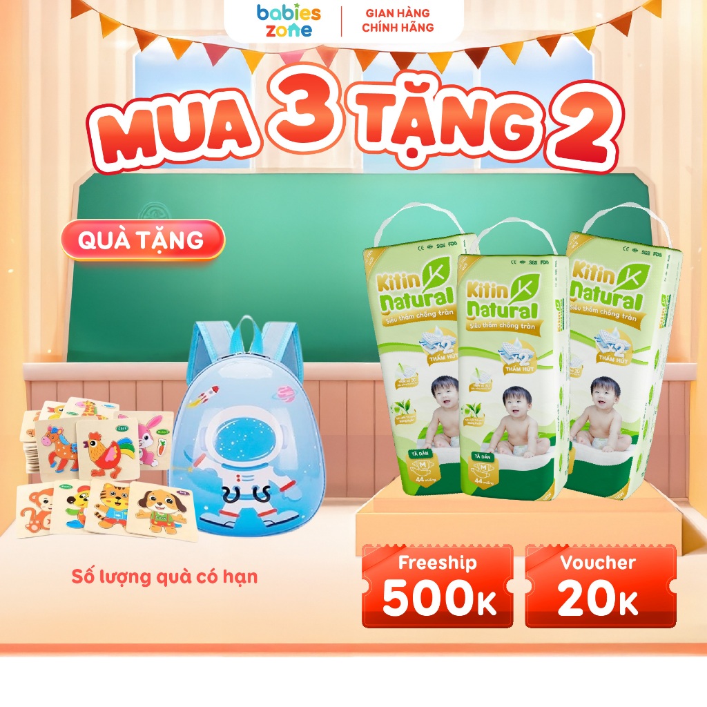 [MUA 1 TẶNG 1 QUÀ] Tã/Bỉm quần Kitin Natural size M44/L40/XL38/XXL36/XXXL34 Mỏng thoáng, kháng khuẩn