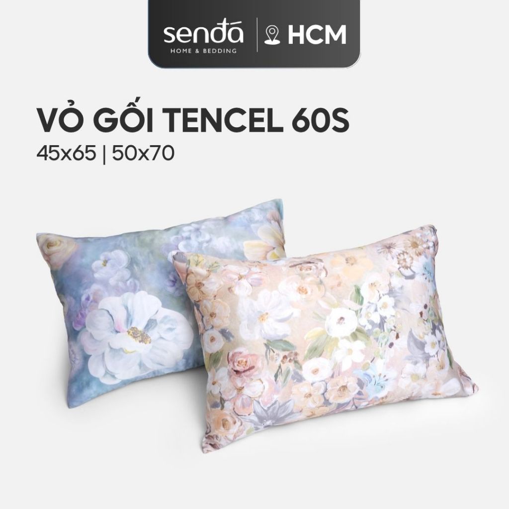 Vỏ gối Lụa Tencel 50x70 45x65 cm Sen Đá Bedding cao cấp họa tiết, áo gối, bao gối nằm 100% Lyocell