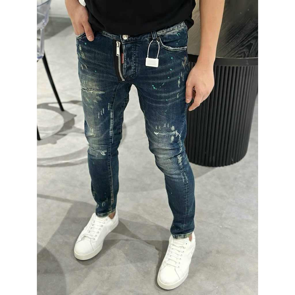 Quần Jaen Nam Dsq Mã D2-03 Khoá Lệch Số 2, Dáng Tidy Biker, Was Rách Vảy Sơn, Bò Dài Cao Cấp, From Ô