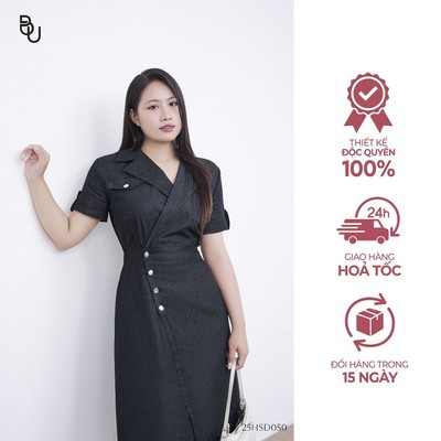 Đầm jeans cổ bẻ ve xẻ trước BIGSIZE (55kg đến 95kg) – 25HSD050 - [BUstu Bigsize]