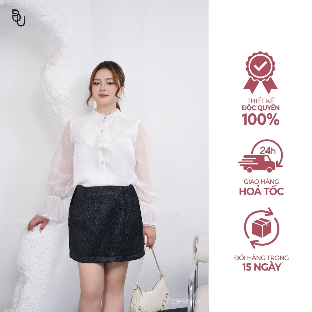 Set áo voan bèo dổ mix chân váy gấm BIGSIZE (55kg đến 95kg) - 25HSBD030 - [BUstu Bigsize]