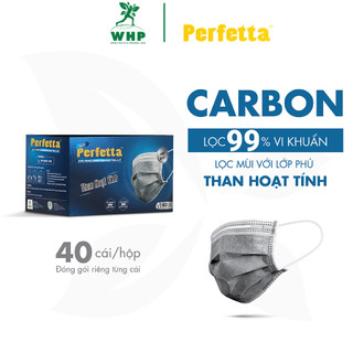  Hộp 40 Cái Khẩu Trang Y Tế Perfetta Carbon 4 Lớp Than Hoạt Tính Màu Xám 