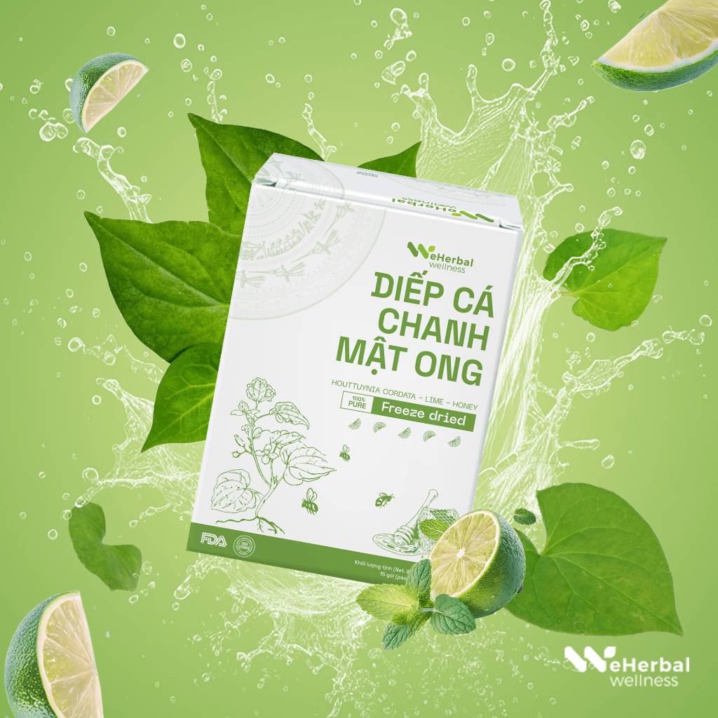 Diếp Cá Chanh Mật Ong Eherbal Wellness Bột Rau Củ Sấy Thăng Hoa (Hộp 60g | 15 gói x 4g)