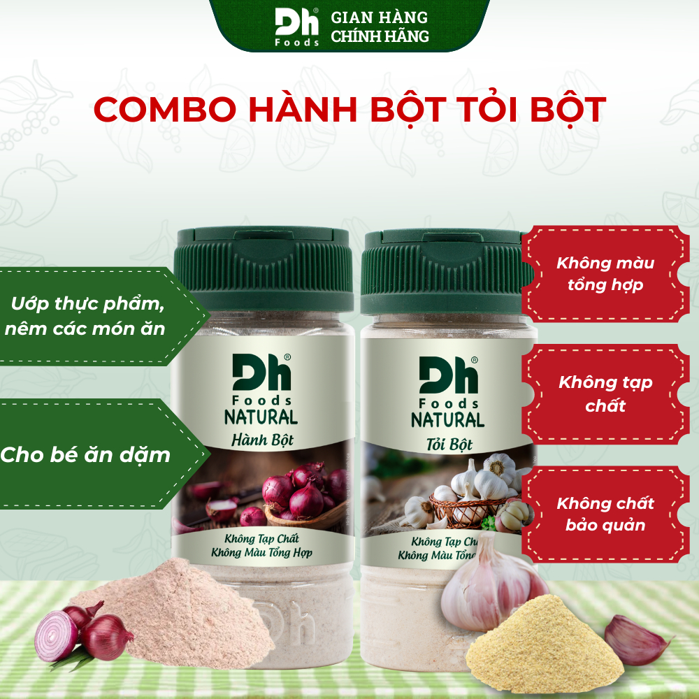  Combo 2 hũ natural tỏi bột hành bột Dh Foods gia vị ướp thực phẩm nguyên liệu chế biến món ăn 