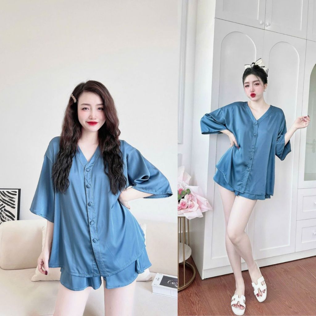 Đồ Ngủ Nữ Bigsize MIKY, Đồ Ngủ Bigsize lụa Latin cao cấp mềm mại xinh xắn cổ V nút bọc < 80KG | BigBuy360 - bigbuy360.vn