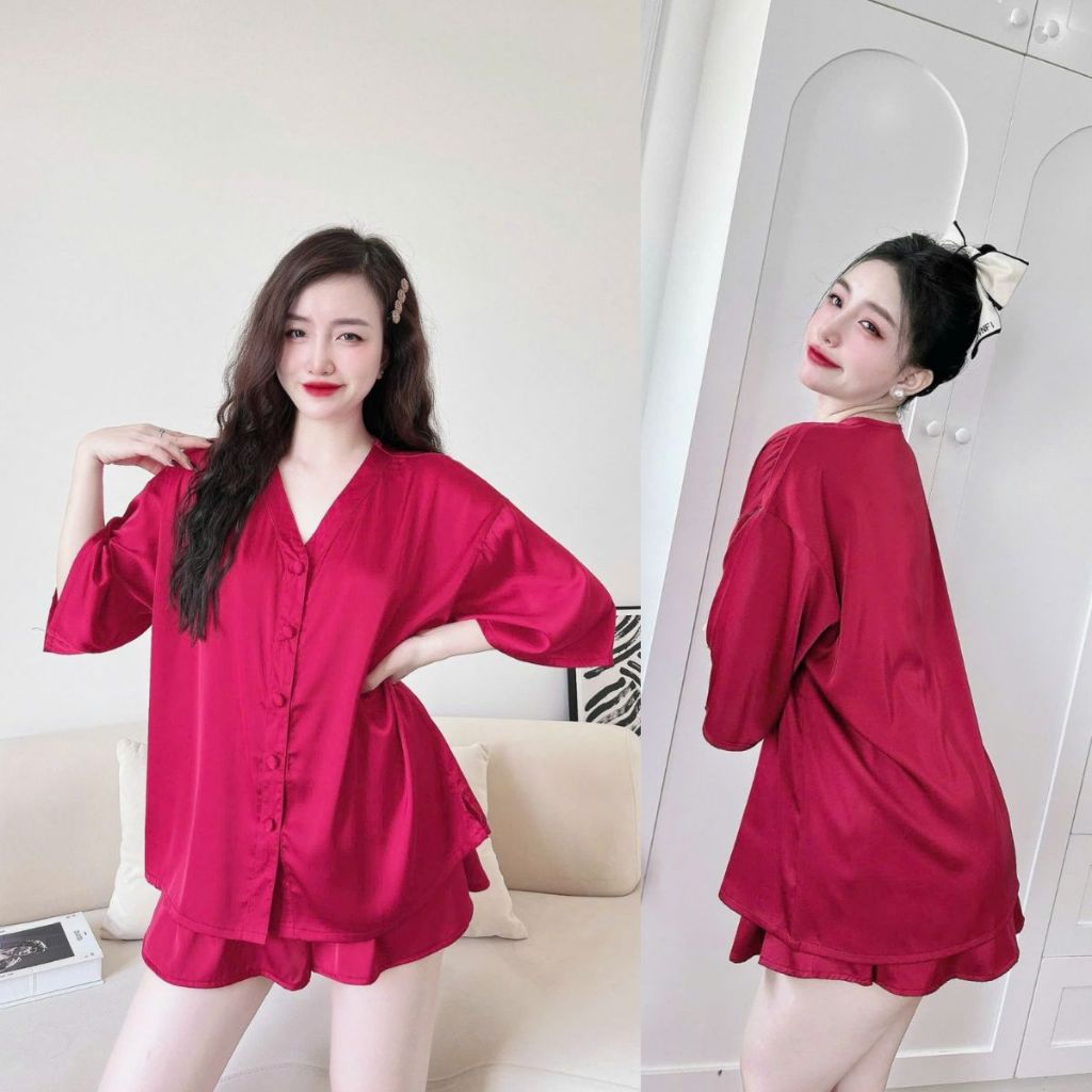 Đồ Ngủ Nữ Bigsize MIKY, Đồ Ngủ Bigsize lụa Latin cao cấp mềm mại xinh xắn cổ V nút bọc < 80KG | BigBuy360 - bigbuy360.vn