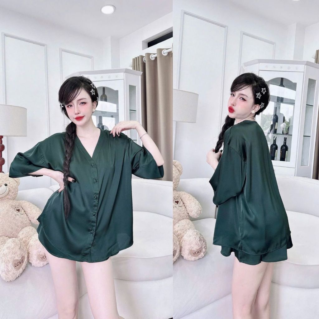 Đồ Ngủ Nữ Bigsize MIKY, Đồ Ngủ Bigsize lụa Latin cao cấp mềm mại xinh xắn cổ V nút bọc < 80KG | BigBuy360 - bigbuy360.vn