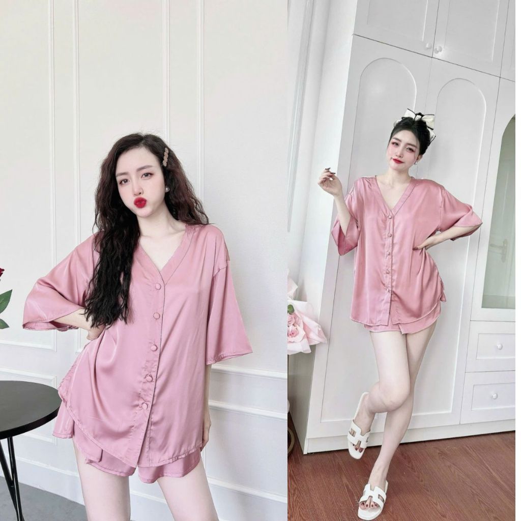 Đồ Ngủ Nữ Bigsize MIKY, Đồ Ngủ Bigsize lụa Latin cao cấp mềm mại xinh xắn cổ V nút bọc < 80KG | BigBuy360 - bigbuy360.vn