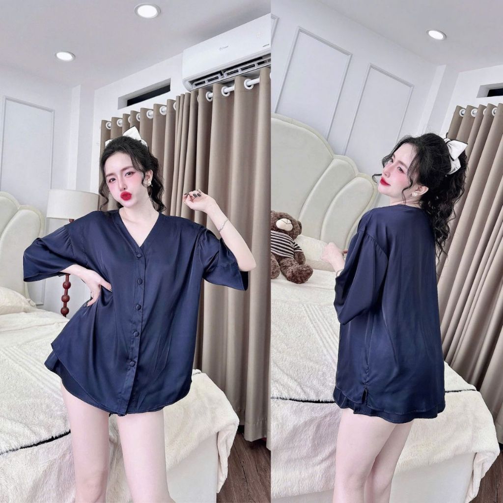 Đồ Ngủ Nữ Bigsize MIKY, Đồ Ngủ Bigsize lụa Latin cao cấp mềm mại xinh xắn cổ V nút bọc < 80KG | BigBuy360 - bigbuy360.vn