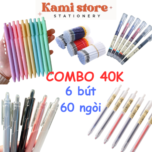 Combo 6 Bút 60 Ngòi Bút Gel Basic Xanh, Đen,Đỏ Kami Store BV06