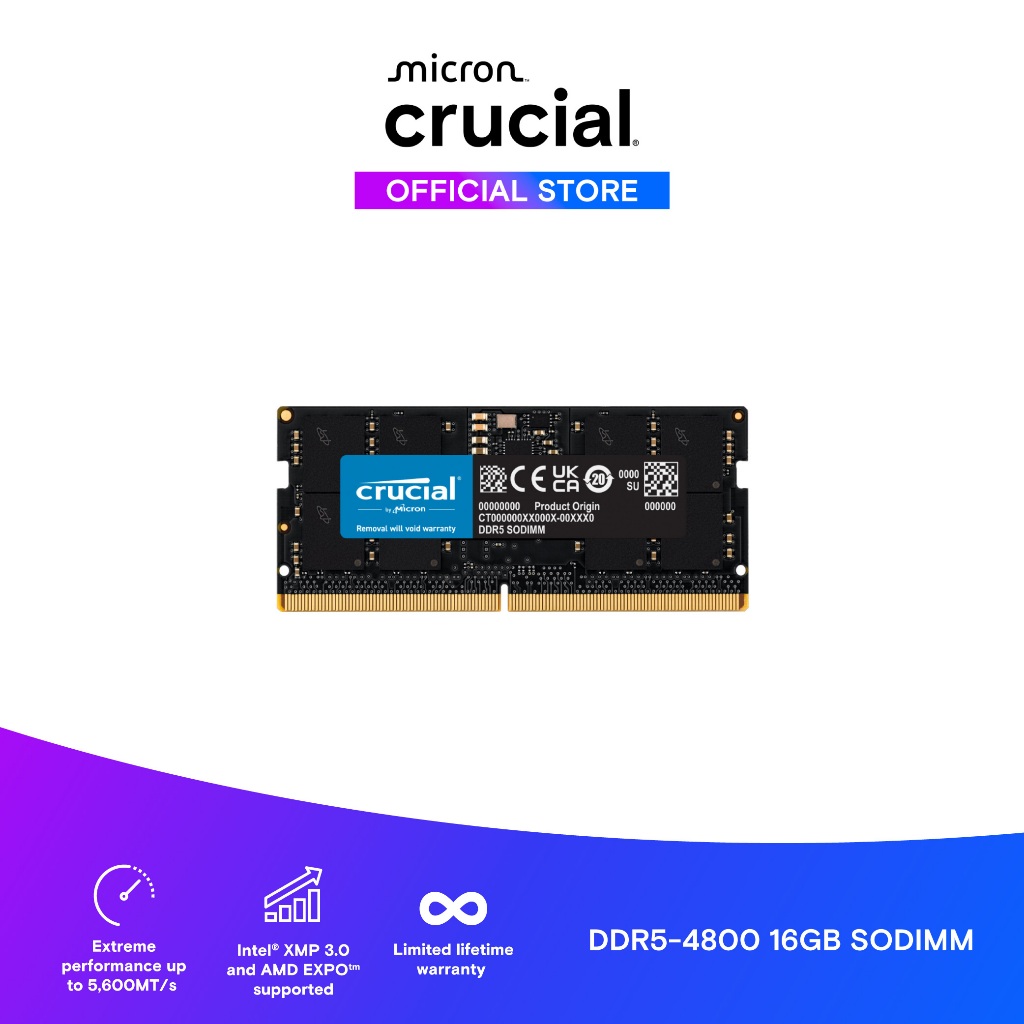 Ram Laptop Crucial DDR5 16GB 4800MHz 1.1v CT16G48C40S5  -   Hàng chính hãng