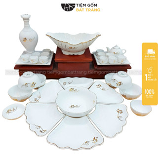  Bộ Bát Đĩa Hoa Mặt Trời Cúng Gia Tiên Sen Vàng Kim Vẽ Tay Sứ Bát Tràng Cao Cấp Tô Canh Bát Ăn Cơm 