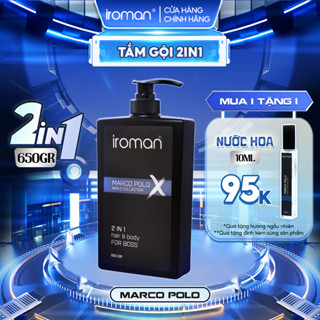 Tắm Gội 2in1 IROMAN 650G Hương Nước Hoa Marco Polo Cao Cấp Ngăn Ngừa Gàu Kiểm Soát Dầu Nhờn Sạch Sâu Da Đầu Dành Cho Nam
