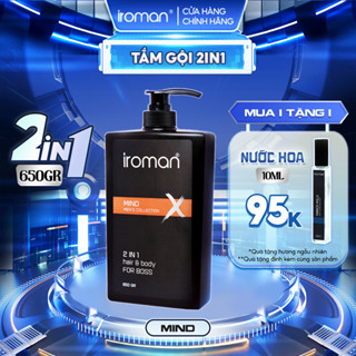 Tắm Gội 2in1 IROMAN 650G Hương Nước Hoa Mind Cao Cấp Ngăn Ngừa Gàu Kiểm Soát Dầu Nhờn Sạch Sâu Da Đầu Dành Cho Nam Giới