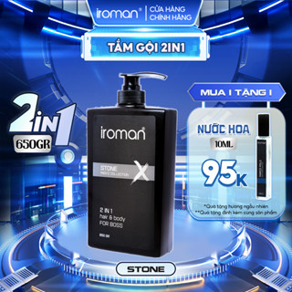 Tắm Gội 2in1 IROMAN 650G Hương Nước Hoa Stone Cao Cấp Ngăn Ngừa Gàu Kiểm Soát Dầu Nhờn Sạch Sâu Da Đầu Dành Cho Nam Giới