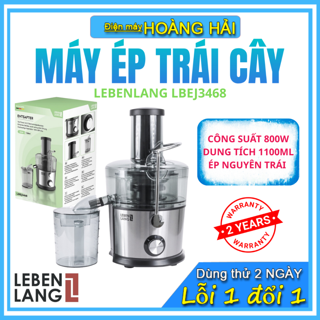 Máy Ép Trái Cây LEBENLANG LBEJ3468, 800W/1100ml, xay ép siêu nhuyễn, bảo hành 2 năm