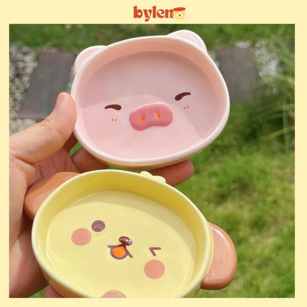 Combo 2 Đĩa chấm heo cún gốm sứ dễ thương, bát sứ cute Tiệm Gốm Bylen
