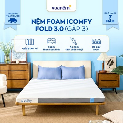 Nệm Foam iComfy Fold 3.0 gấp 3, thông thoáng, êm ái