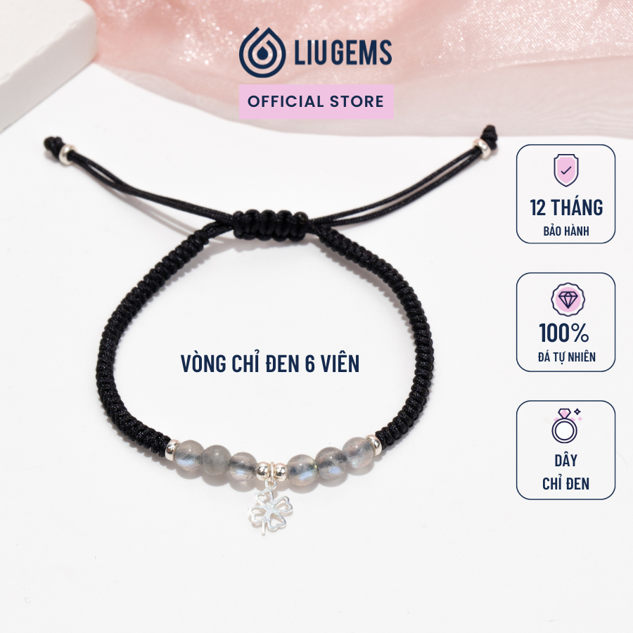 Vòng Tay Chỉ Đen May Mắn 6 Hạt Đá Phong Thuỷ Liugems Nam Nữ Mang Năng Lượng Tích Cực CD06