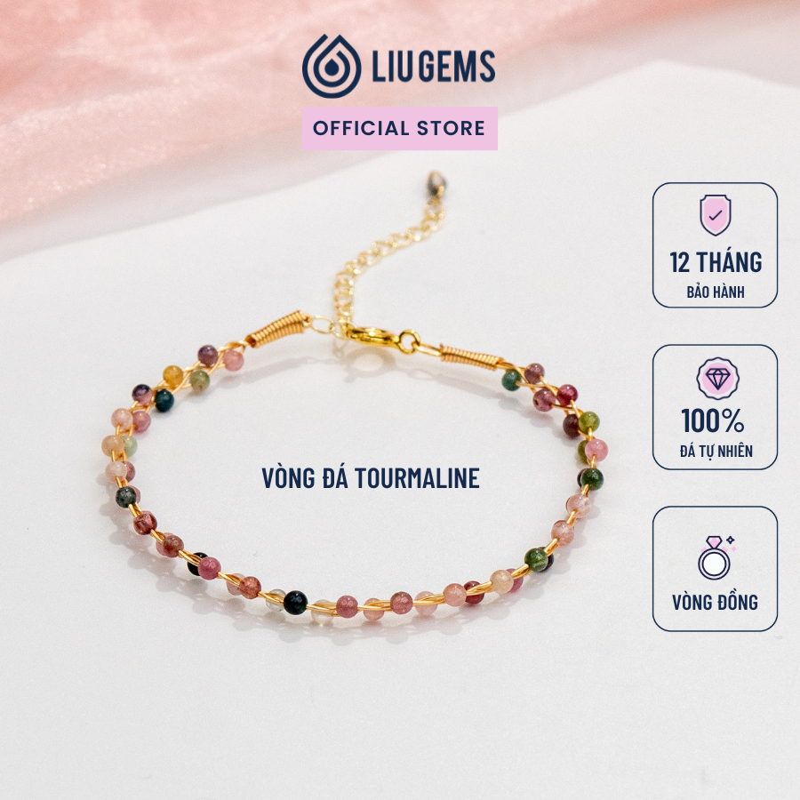 Vòng Tay Đính Đá Tourmaline Liugems Cho Nữ Kết Dây Đồng Tinh Tế Thanh Lịch Phong Cách VD01