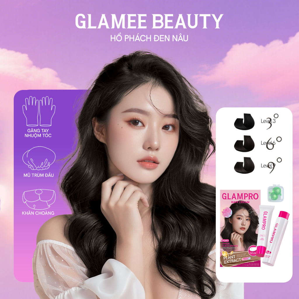 Glamee Beauty Thuốc Nhuộm Tóc Màu NÂU ĐEN Tặng Bộ Dụng Cụ Nhuộm Tóc Tại Nhà Nhiều Dưỡng