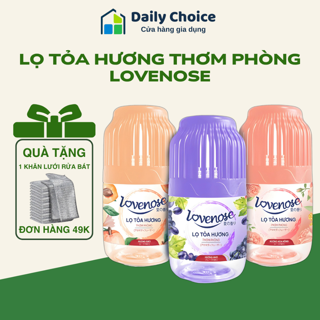 Lọ tỏa hương LOVENOSE thế hệ mới 180ml - Tinh dầu thơm tự nhiên, dễ chịu khử mùi nhà vệ sinh
