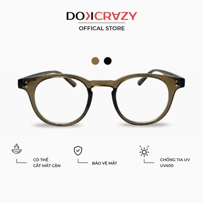 Gọng kính mắt tròn DOKCRAZY LECO nhựa sinh học cao cấp, dáng Hàn Quốc, chống ánh sáng xanh, UV400