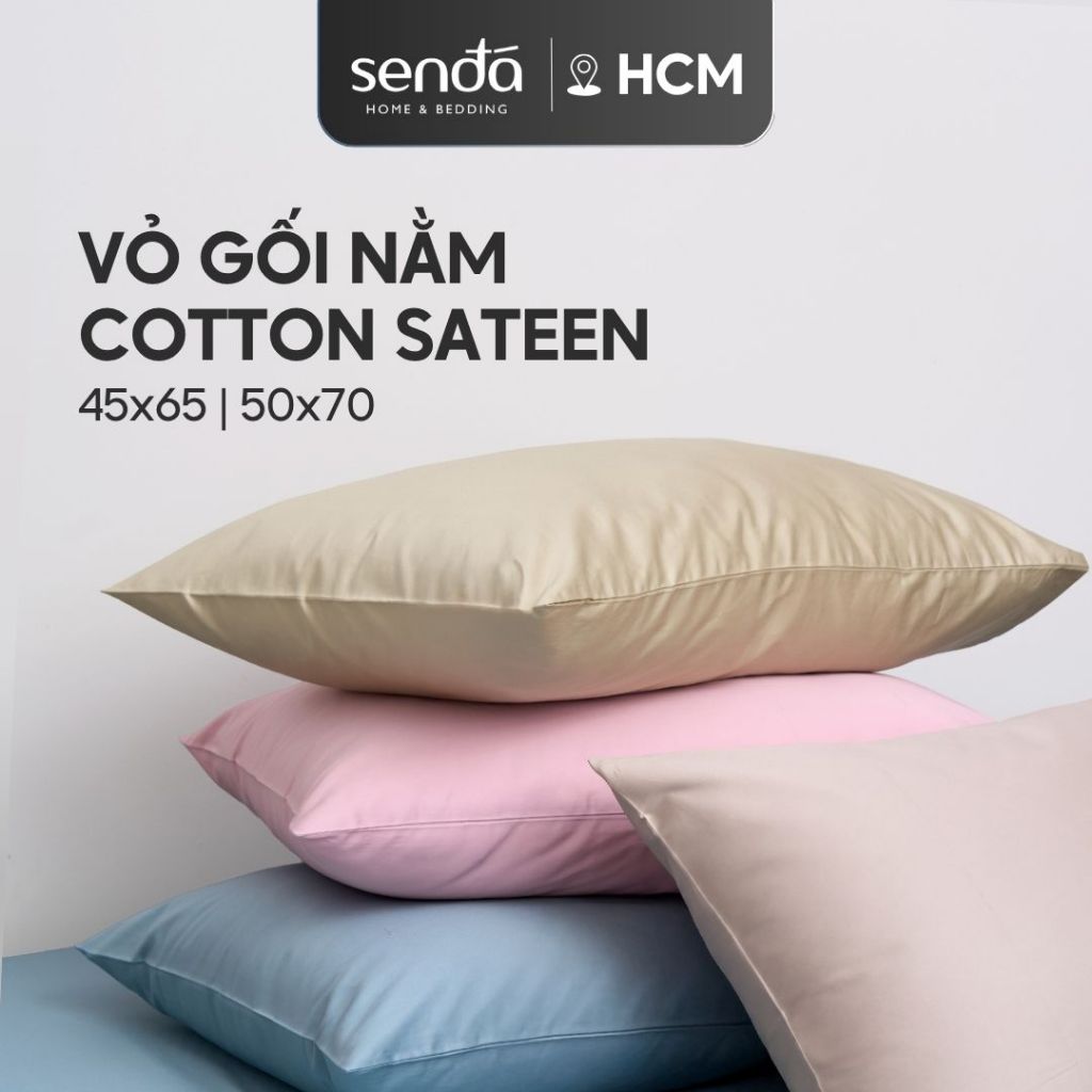 Vỏ gối Cotton Sateen 50x70 45x65 cm Sen Đấ Bedding trơn màu, bao áo gối nằm cotton satin 50s cao cấp