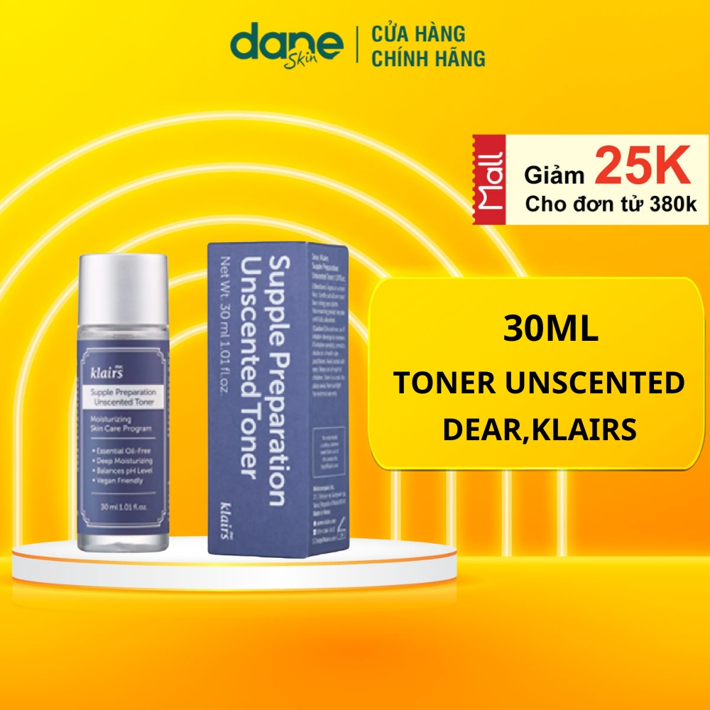 [MINI SIZE] Toner Klairs Supple Preparation Unscented Toner 30ml cấp ẩm và cân bằng da