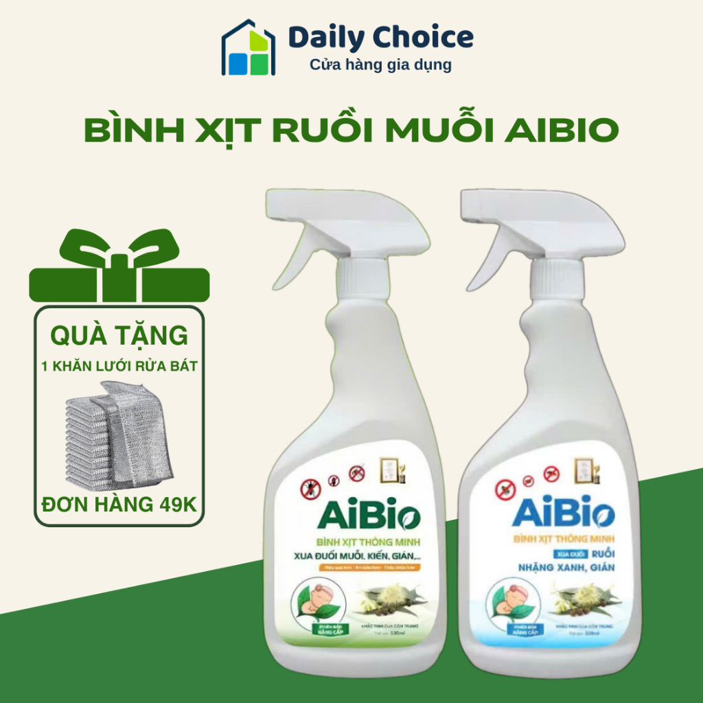 Bình thuốc xịt chống ruồi, muỗi AIBIO 530ml - Chiết suất tinh dầu tự nhiên không mùi, hiệu quả