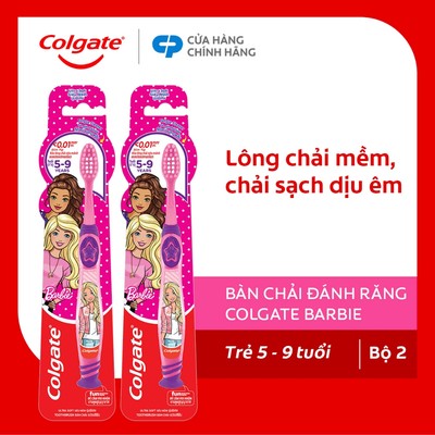 [Quà tặng không bán] Bộ 2 bàn chải đánh răng Colgate họa tiết Barbie dành cho bé