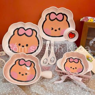 Bộ Bát Đĩa Gốm Sứ Decor, Bát Ăn Cơm, Bát Ăn Chè, Chén Dĩa Dễ Thương Bộ bát đĩa gấu hồng  Lineriends cực đẹp Gomsudecor21