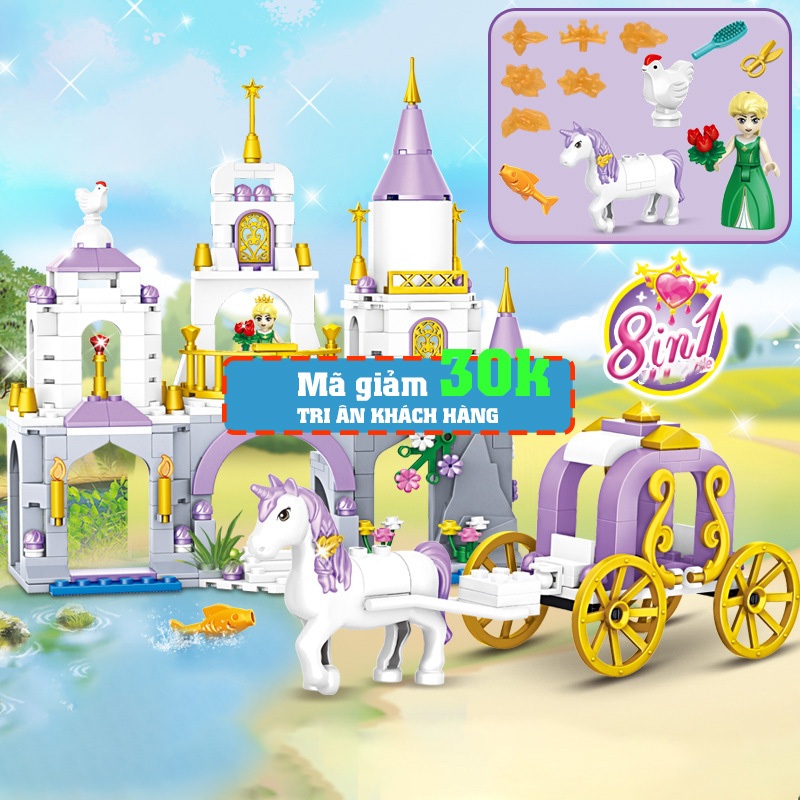 Đồ chơi lắp ráp lâu đài elsa công chúa xe ngựa 350 chi tiết, mô hình lắp ráp elsa đồ chơi cho bé gái
