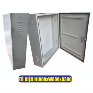 Tủ điện H1000xW800xD300 có lam gió, sơn tĩnh điện (màu xám trắng) - Khóa bấm lớn có chìa