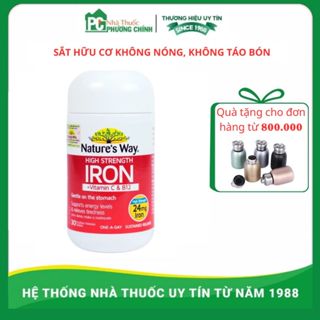 Viên Uống Sắt Hữu Cơ Nature's Way High Strength Iron + Vitamin C & B12 Dễ Hấp Thu, Không Táo Bón (Chai 30 Viên)