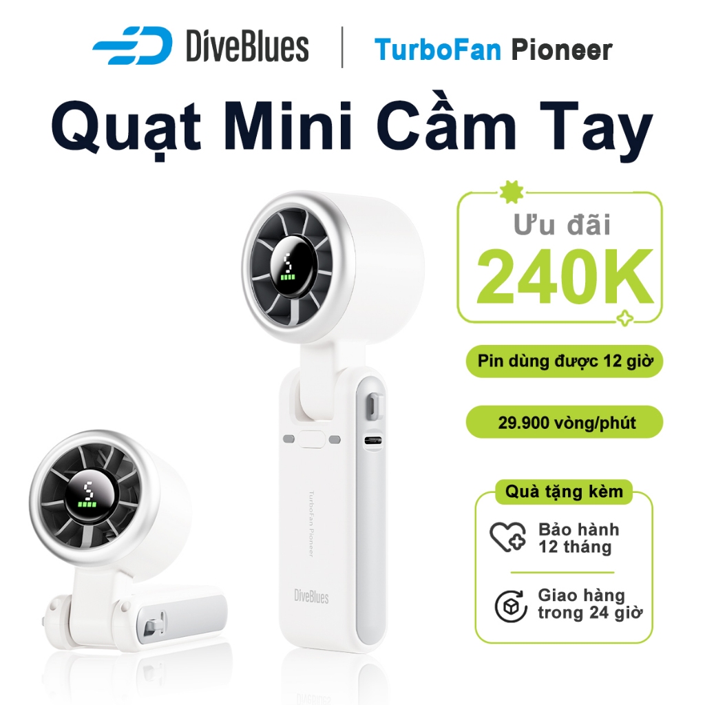 DiveBlues Quạt Turbo Jet 4000 mAh Quạt cầm tay  quạt mini turbo siêu mát quạt điện cầm tay mini