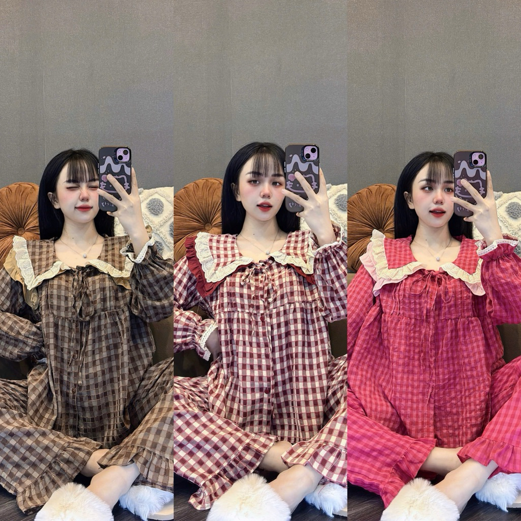 Set Bộ Pijama Đũi Cổ Bèo Thắc Nơ Quần Suông Bèo - HN CLOSET