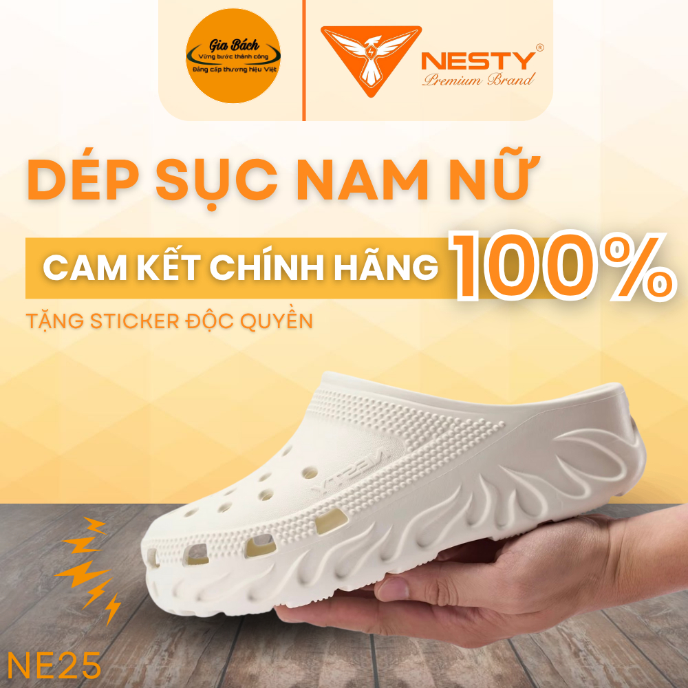 [Chính hãng] Dép sục NESTY họa tiết lửa kèm sticker, đúc nguyên khối siêu nhẹ êm bền, chống nước chố