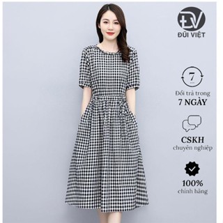 Đầm linen dáng dài thắt eo, thiết kế cổ trụ bèo xinh nữ tính Da62